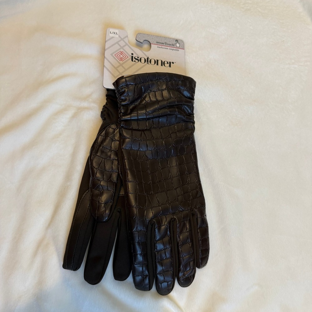 Isotoner Womens SmartTouch Brown Faux Croc Embossed Gloves L/XL NEW